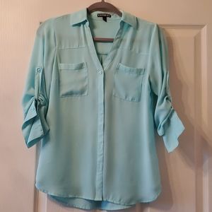 Express Portifino Button Down Blouse Mint